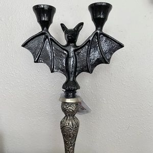 Black Vampire Bat Metal Pillar Candle Stick Holder Goth Halloween Dracula Horror